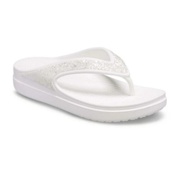 CROCS Shoes - Crocs Women's Sloane Glitter Flip Flop Wedge Sandals White S4